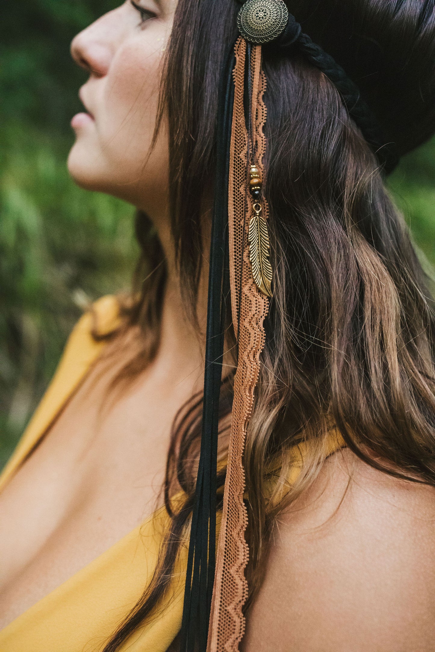 Black Suede with Brown Ribbon Halo