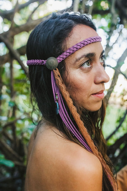 Purple with Brown Ribbon Suede Halo